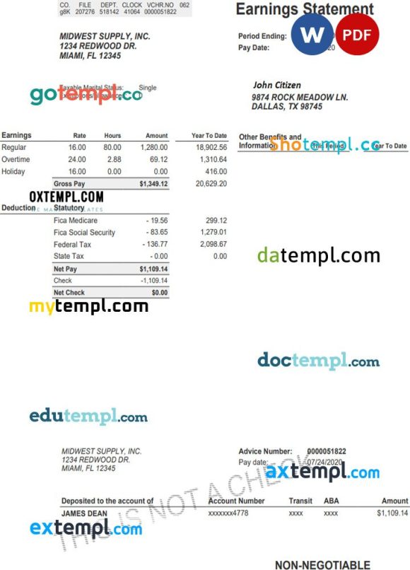 USA MIDWEST supply inc earning statement example in Word and PDF formats