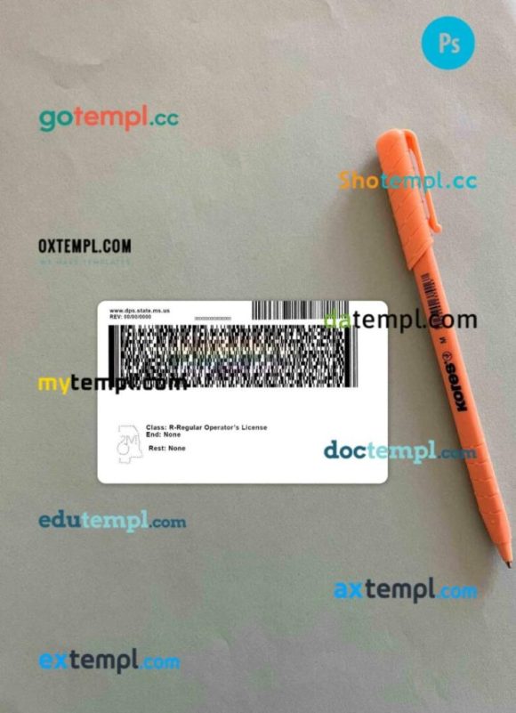 USA Mississippi driving license editable PSD files, scan look and photo-realistic look, 2 in 1, under 21 - Image 2