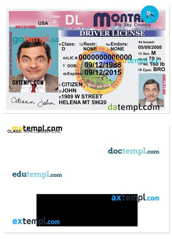 Montana driver license PSD template, version 2