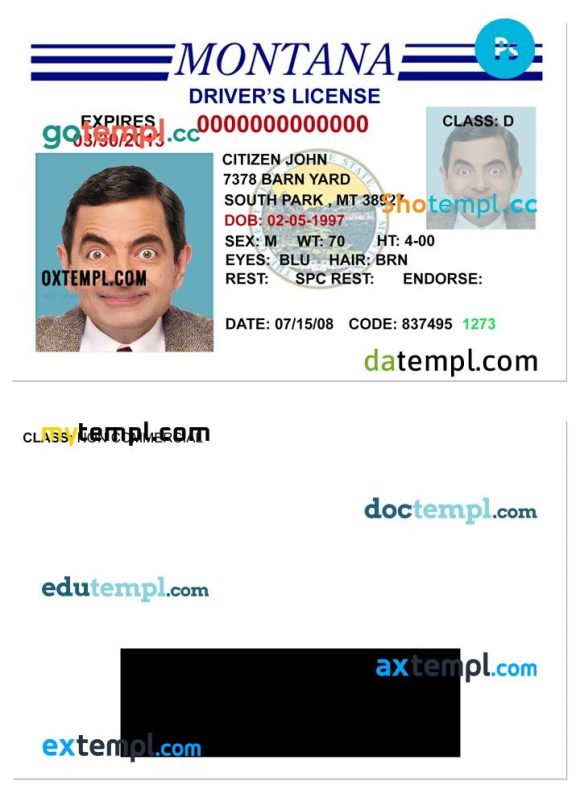 Montana driver license PSD template, version 3