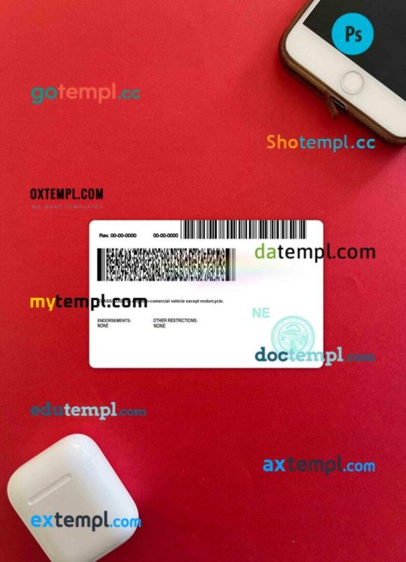 USA Nebraska driving license PSD files, scan look and photographed image, 2 in 1 - Image 2