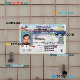 USA Nevada driving license editable PSD files, scan look and photo-realistic look, 2 in 1
