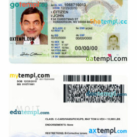 Nevada driver license PSD template, 2021 - present