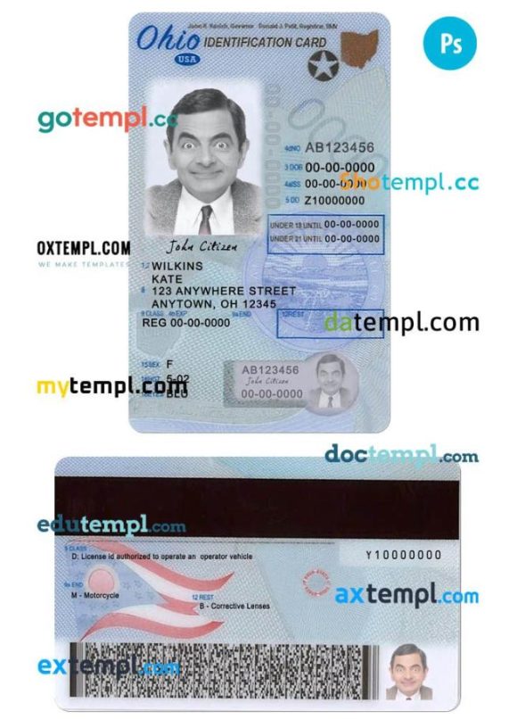 Ohio driver license PSD template, under 21