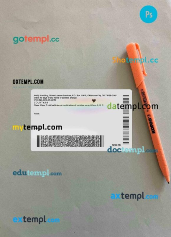 USA Oklahoma driving license editable PSD files, scan look and photo-realistic look, 2 in 1 - Image 2