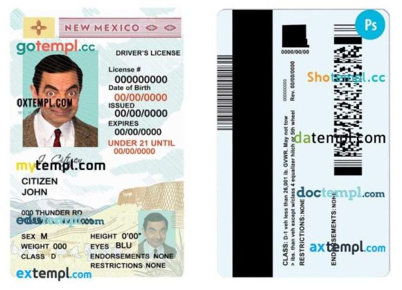 New Mexico driver license PSD template, under 21