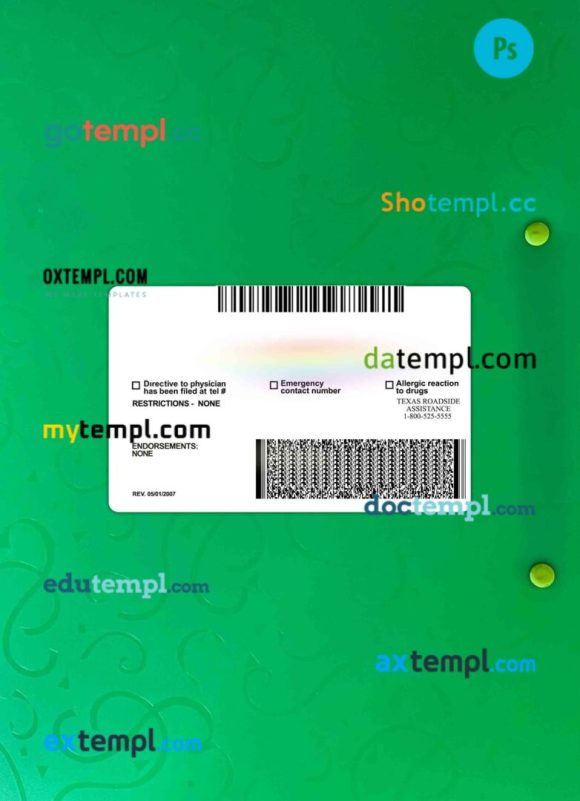 USA Texas driving license editable PSD files, scan look and photo-realistic look, 2 in 1 - Image 2
