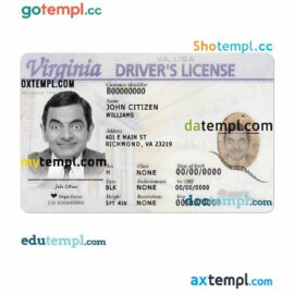 Virginia driver license PSD template (front)