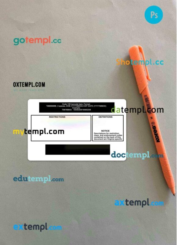 USA Virginia driving license editable PSD files, scan look and photo-realistic look, 2 in 1, under 21 - Image 2
