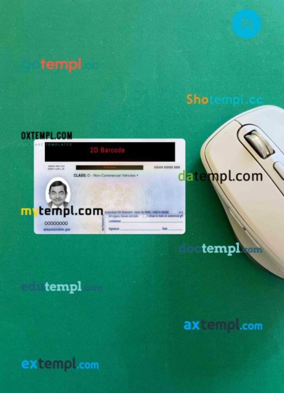 USA Wisconsin driving license PSD files, scan look and photographed image, 2 in 1 - Image 2