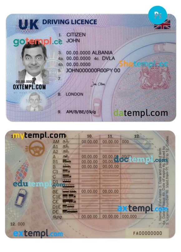 United Kingdom driver license PSD template, 2021 - present