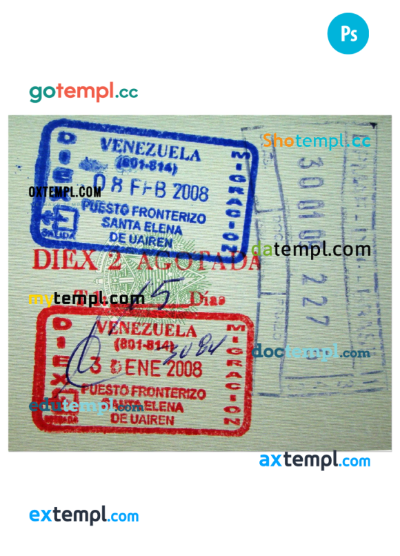 VENEZUELA visa stamp PSD example, with fonts