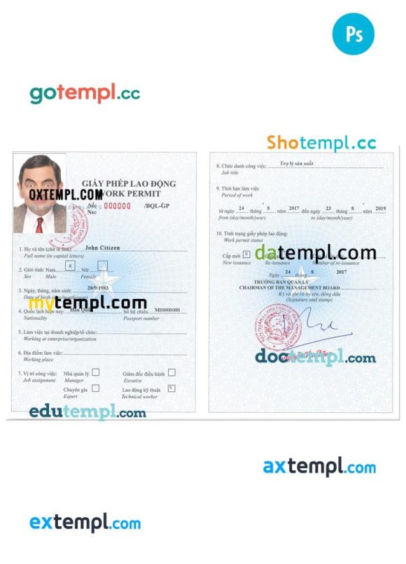 VIETNAM work permit PSD example, version 2