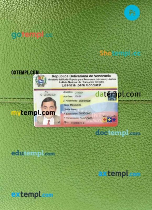 Venezuela driving license editable PSD files, scan look and photo-realistic look, 2 in 1