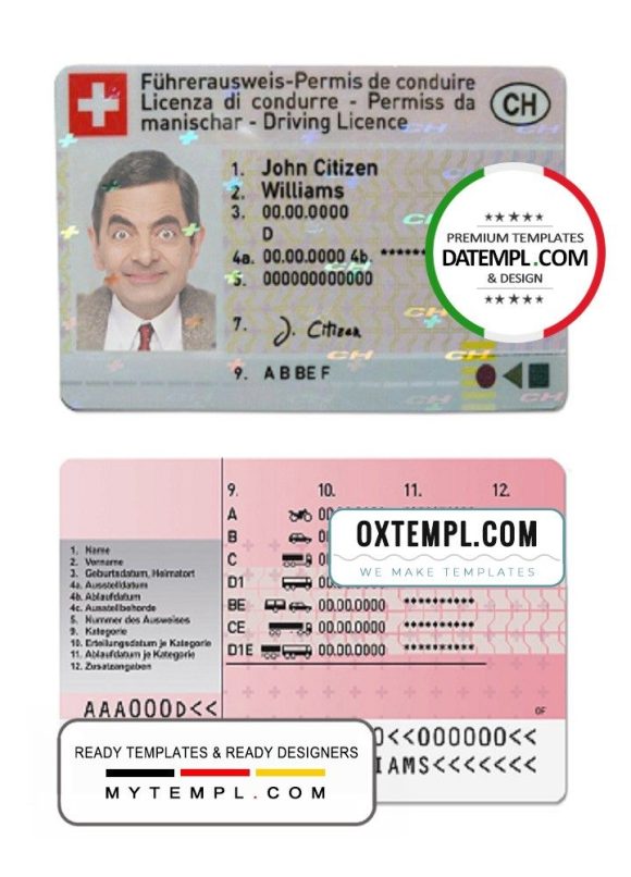Swiss driver license PSD template