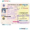 Zimbabwean entry visa PSD example, completely editable, with fonts