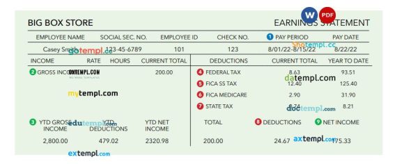 Building blocks earnings statement Word and PDF example