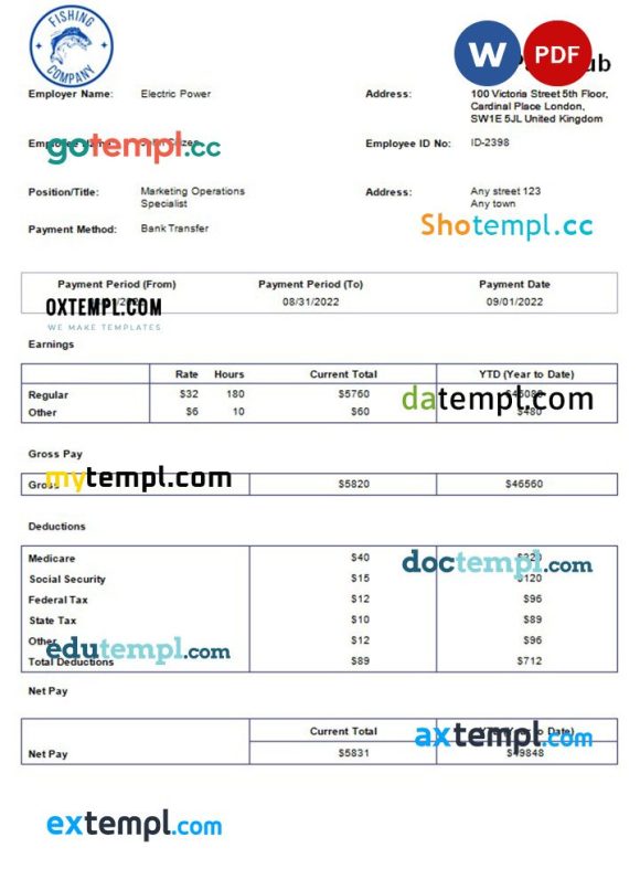 fishing company payroll example in Word and PDF formats