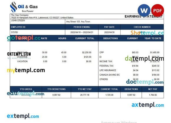 gas corporation payroll example in Word and PDF formats