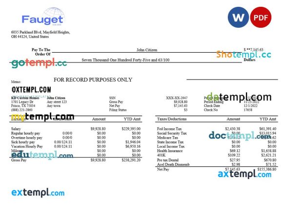information corporation editable payroll example in Word and PDF formats
